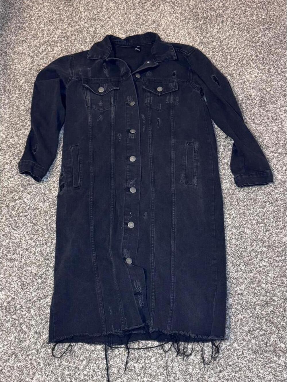 Windsor Distressed Black Longline Maxi Denim Jacket Coat S/M 🖤